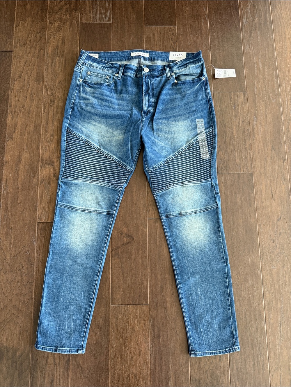 PacSun Blue Ribbed Moto Slim Jeans with Faded Wash